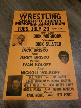 Vintage Nwa Florida Championship Wrestling Poster 1980 Punta Gorda Dick Murdock