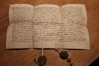 1423 Medieval Manuscript Parchment Document With Two Wax Seal