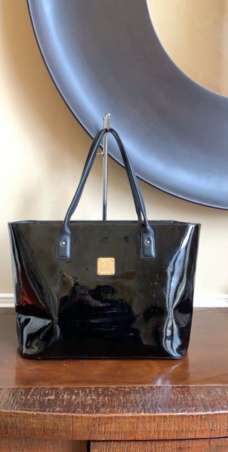 Authentic Mcm Vintage Black Patent Leather Medium Shopper Tote Bag