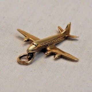 Vintage 14k Yellow Gold Passenger Airliner Airplane Charm