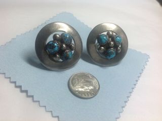 Vintage Frank Patania Turquoise & Sterling Silver Clip On Earrings Signed