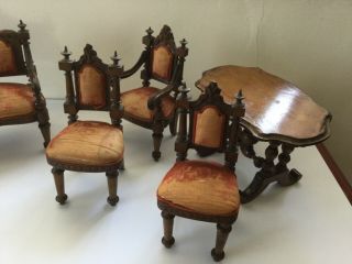 Antique large dolls house / apprentice furniture chairs,  table,  footstool settee 3