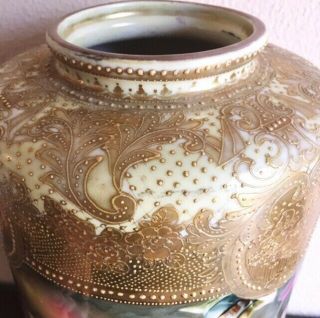 Huge Antique Nippon Hand Painted Porcelain Vase Roses & Gold Moriage 14.  5” 1900 10
