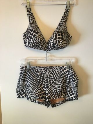 Vintage 1960’s Cole Of California Black And White 2 Piece Bathing Suit Size 14