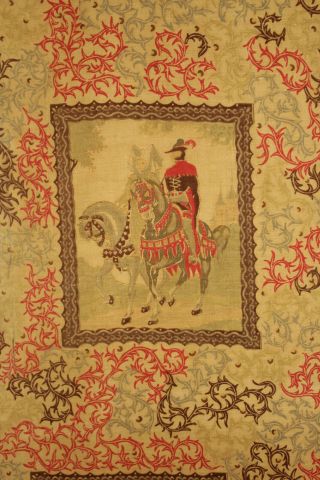 Vintage French Fabric charming children ' s textile knights in amour castles horse 5