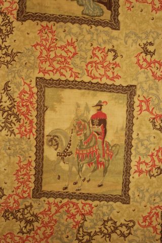 Vintage French Fabric charming children ' s textile knights in amour castles horse 6