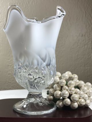 Vintage Fenton White Opalescent Lily Of The Valley Handkerchief Vase Signed