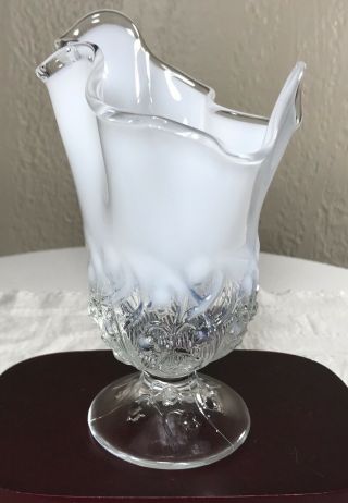 Vintage Fenton White Opalescent Lily Of The Valley Handkerchief Vase Signed 2