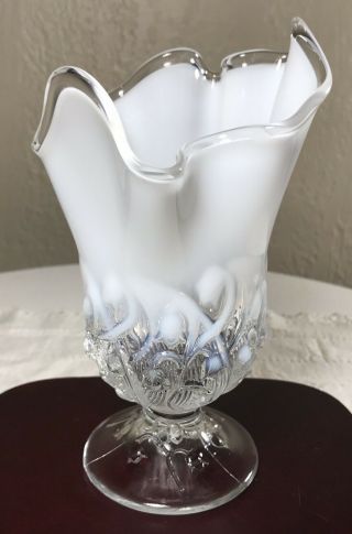 Vintage Fenton White Opalescent Lily Of The Valley Handkerchief Vase Signed 8