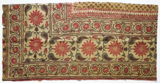 India Chintz (printed Cotton) Textile Fragment - Flower,  Arabesque,  Part Of Carpet