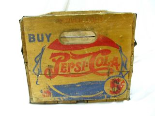 Vintage 5 cent Pepsi Cola Wood Bottle Soda Crate Denver Colorado Box 1940 ' s 3