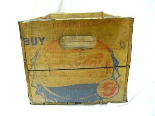 Vintage 5 cent Pepsi Cola Wood Bottle Soda Crate Denver Colorado Box 1940 ' s 6