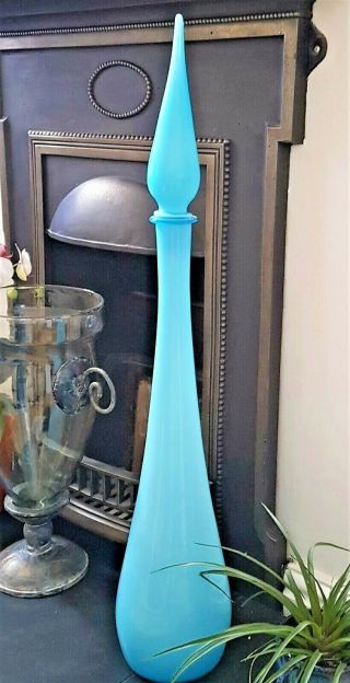 Huge - 76cm - Vintage Empoli Blue Glass Decanter Genie Bottle 1960s - Wow Factor