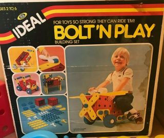 Vintage Bolt N Play Ideal Construction Toys Building Set 1980 Ride On