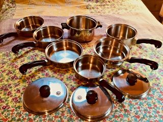 (10) - Pc Vintage Saladmaster Cookware Set 18 - 8 Tri Clad Stainless