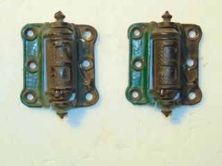 2 Screen Door Hinges Cast Iron Old Vintage Stover Mfg Co Self Closing Springs