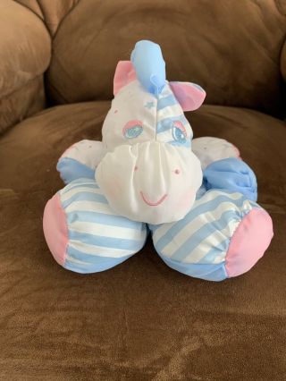 Vintage 1991 Fisher Price Blue Pony Horse Zebra Puffalump Highly Sought After