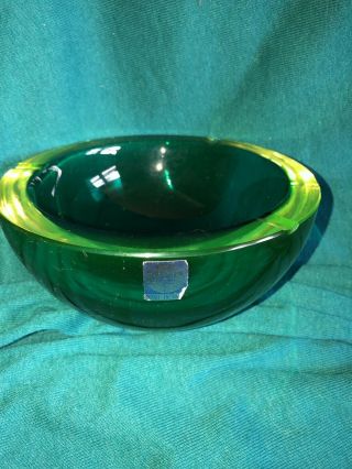 Vtg Murano Cenedese Sommerso Uranium Green Yellow Ashtray Bowl Art Glass Italy