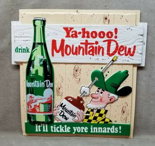 Vintage 1960s Mountain Dew Soft Drink Soda Advertising Sign.