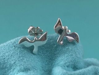Rare Tiffany & Co Paloma Picasso Solid Dove Stud Silver Earrings Pouch Box