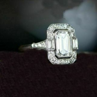 3.  1 Ct Emerald Cut Diamond 14k White Gold Over Vintage Art Deco Engagement Ring