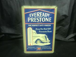 1929 Vintage Eveready Prestone Anti - Freeze 1ga.  Tin Can Bottom Hole