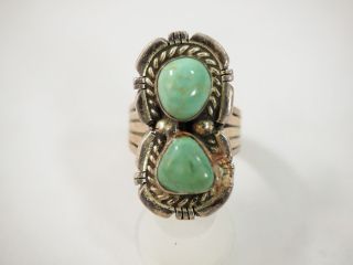 Vintage 2 Stone Turquoise Ladies Ring Sterling Silver Size 10 Signed " El "