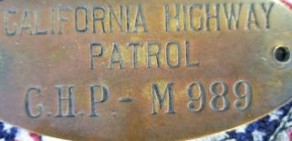 California Highway Patrol Motorcycle ID Plate Badge Vintage CHP Moto Guzzi 1970s 6