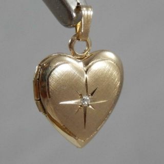 Vintage Estate 14 Karat Yellow Gold Diamond Heart Locket Pendant 14k J1607