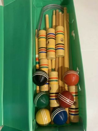 Vintage Forster Light Wood 6 Player Croquet Set W/ Striped Balls 03587