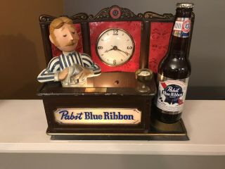 Vintage Pabst Blue Ribbon Beer Lighted Back Bar Sign Display Clock Bartender