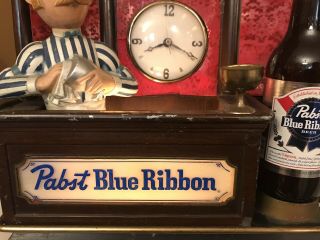 Vintage Pabst Blue Ribbon Beer Lighted Back Bar Sign Display Clock Bartender 5