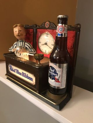 Vintage Pabst Blue Ribbon Beer Lighted Back Bar Sign Display Clock Bartender 6