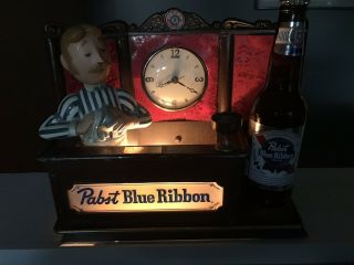 Vintage Pabst Blue Ribbon Beer Lighted Back Bar Sign Display Clock Bartender 8