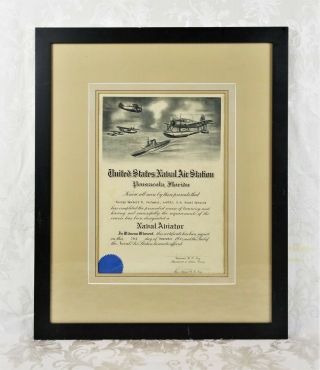 Vtg Ww2 Era United State Naval Air Station Aviator Training Course Certificate