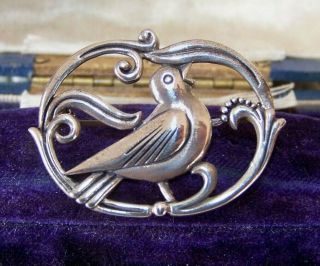 Vintage Jewellery Danish Sterling Silver Georg Jensen Style Bird Brooch Pin