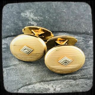 Curated Vintage Cufflinks 10k Yellow Gold Diamond Accent (6.  02 Grams)