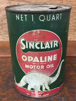 Vintage Sinclair Opaline Motor Oil White Dino Metal Oil Can - Empty