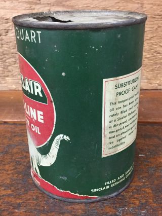 Vintage Sinclair Opaline Motor Oil White Dino Metal Oil Can - Empty 2
