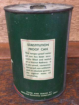 Vintage Sinclair Opaline Motor Oil White Dino Metal Oil Can - Empty 3