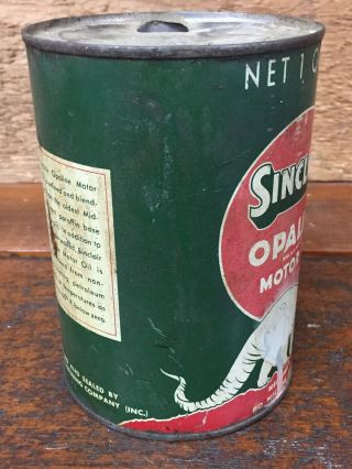 Vintage Sinclair Opaline Motor Oil White Dino Metal Oil Can - Empty 6