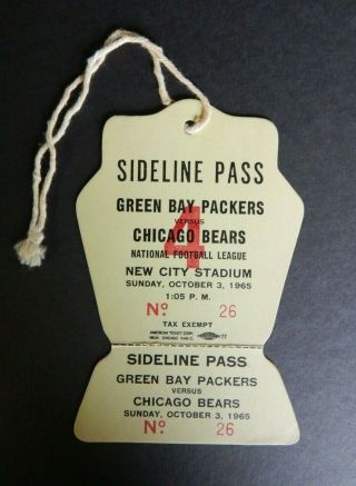 Vintage 10 - 3 - 1965 Green Bay Packers Vs Chicago Bears Sideline Pass Ticket Badge