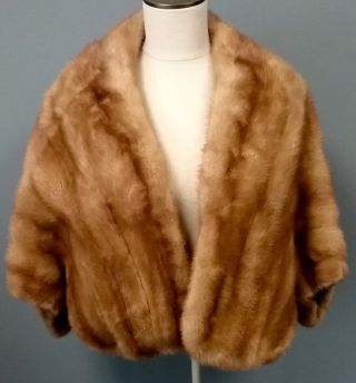 Chas A Stevens And Co Vintage Brown Mink Fur Open Front Lined Caplet Sz Os B3991