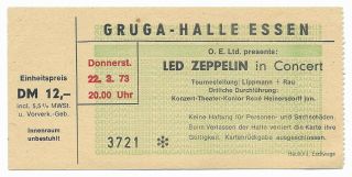 Led Zeppelin Rare Vintage Concert Ticket Essen 1973,  Tour Jimmy Page