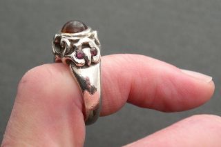 Anna Biggs Sterling Silver Ring Lost Wax Cast Gemstone Owl Ring Size 5 Vintage