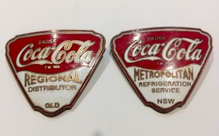 2 X Vintage Coke Coca Cola Employee Id Staff Enamel Brass Lapel Pin Badges