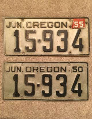 Vintage Oregon License Plates Matched Pair 1950 With 1955 Tag