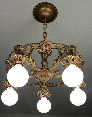 20 ' s EXQUISITE Deco Victorian Antique Vintage Ceiling Light Fixture CHANDELIER 10