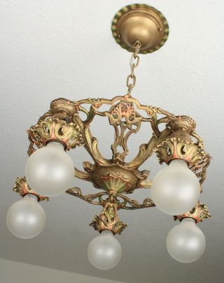20 ' s EXQUISITE Deco Victorian Antique Vintage Ceiling Light Fixture CHANDELIER 4