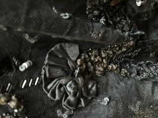 Antique victorian skirt black taffeta sequin tulle vintage fabric 5